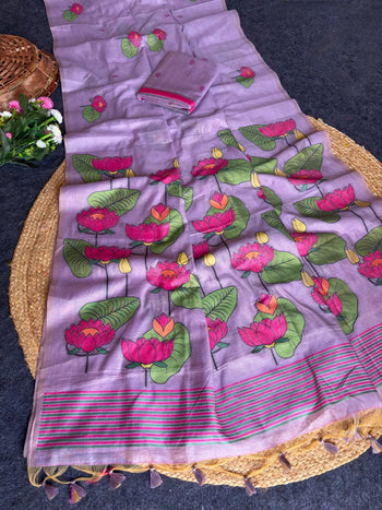 Pure Muga Cotton Lotus Trend Saree