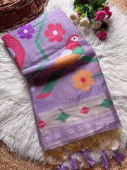 Soft Chanderi Cotton Parrot Motif Saree