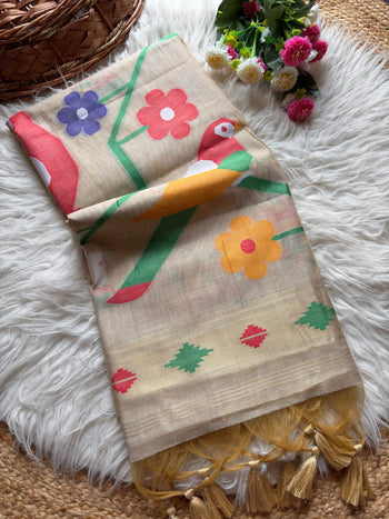 Soft Chanderi Cotton Parrot Motif Saree