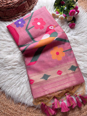 Soft Chanderi Cotton Parrot Motif Saree
