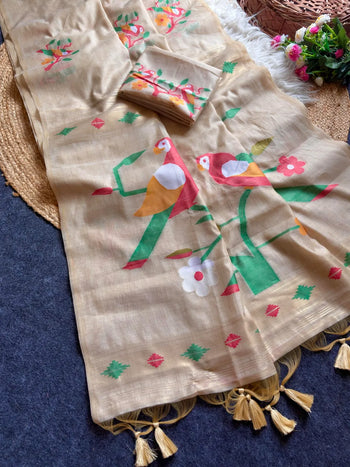Soft Chanderi Cotton Parrot Motif Saree