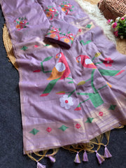 Soft Chanderi Cotton Parrot Motif Saree