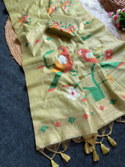 Soft Chanderi Cotton Parrot Motif Saree