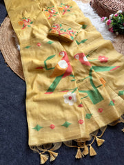 Soft Chanderi Cotton Parrot Motif Saree