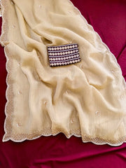 Pure Chiffon Bead Handwork Party Wear Saree