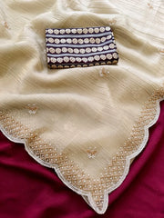 Pure Chiffon Bead Handwork Party Wear Saree
