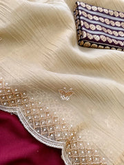 Pure Chiffon Bead Handwork Party Wear Saree