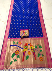 Traditional Silk Colorful Bird Motif Paithani Saree