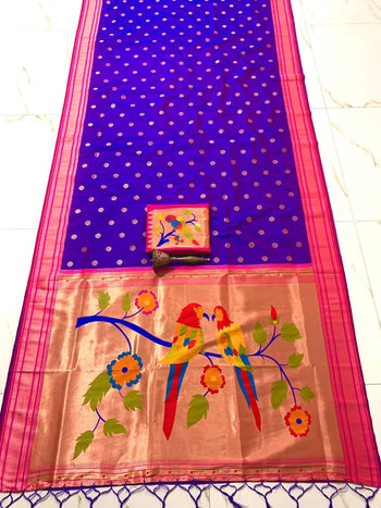 Traditional Silk Colorful Bird Motif Paithani Saree
