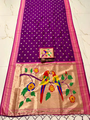 Traditional Silk Colorful Bird Motif Paithani Saree