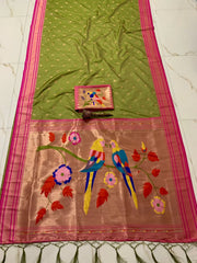 Traditional Silk Colorful Bird Motif Paithani Saree