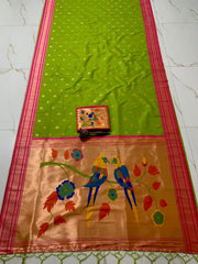Traditional Silk Colorful Bird Motif Paithani Saree