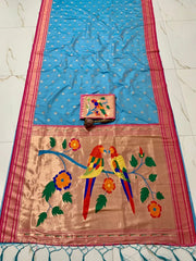Traditional Silk Colorful Bird Motif Paithani Saree