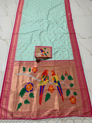 Traditional Silk Colorful Bird Motif Paithani Saree