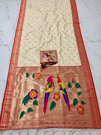 Traditional Silk Colorful Bird Motif Paithani Saree
