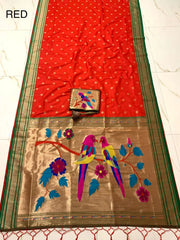 Traditional Silk Colorful Bird Motif Paithani Saree