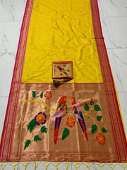 Traditional Silk Colorful Bird Motif Paithani Saree