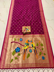 Traditional Silk Colorful Bird Motif Paithani Saree