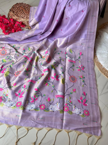 Premium Pichwai Soft Muga Cotton Paithani Saree