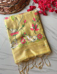 Premium Pichwai Soft Muga Cotton Paithani Saree
