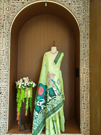Soft Muga Cotton Rajwadi Elephant Saree
