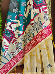 Soft Muga Cotton Rajwadi Elephant Saree
