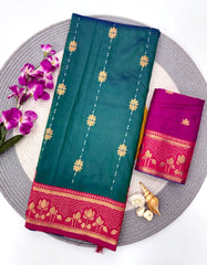 Soft Silk Contrast Flower Border Saree