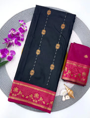 Soft Silk Contrast Flower Border Saree