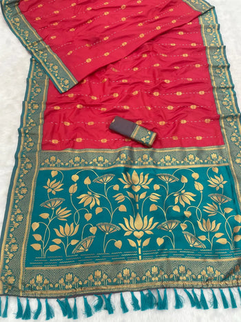 Soft Silk Contrast Flower Border Saree