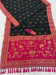 Soft Silk Contrast Flower Border Saree