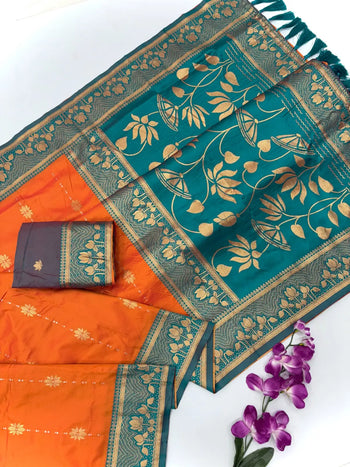 Soft Silk Contrast Flower Border Saree