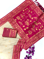 Soft Silk Contrast Flower Border Saree