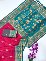 Soft Silk Contrast Flower Border Saree