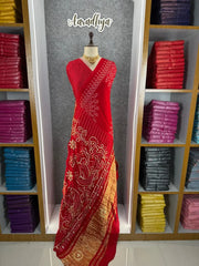 Bandhani Gotapati Work Red Saree