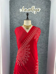 Bandhani Gotapati Work Red Saree