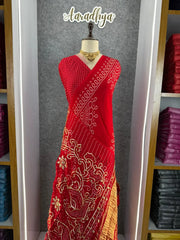 Bandhani Gotapati Work Red Saree