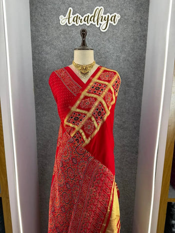 Pure Gaji SIlk Gala Ajrakh Saree
