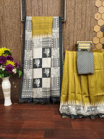 Soft Tussar Silk Madhubani Kathak Figures Saree