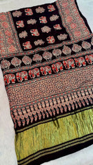 Pure Gaji Silk Original Mirror Work Hand Block Ajrakh Saree