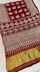 Pure Gaji Silk Original Mirror Work Hand Block Ajrakh Saree