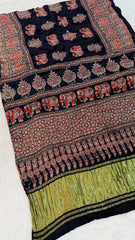 Pure Gaji Silk Original Mirror Work Hand Block Ajrakh Saree