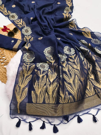 Linen Silk Flower Weaving Saree