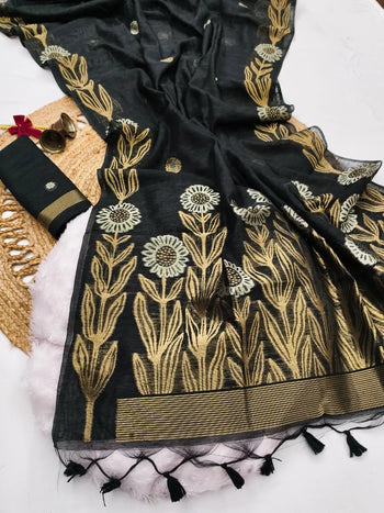 Linen Silk Flower Weaving Saree
