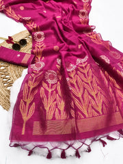 Linen Silk Flower Weaving Saree