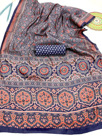 Soft Ajrakh Printed Saree