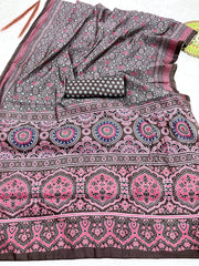 Soft Ajrakh Printed Saree
