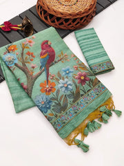 Ghicha Cotton Bird & Flower Design Saree
