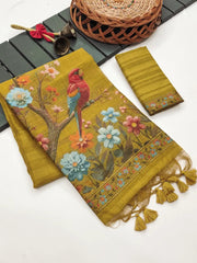 Ghicha Cotton Bird & Flower Design Saree