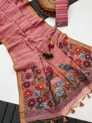 Ghicha Cotton Bird & Flower Design Saree