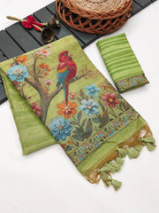 Ghicha Cotton Bird & Flower Design Saree